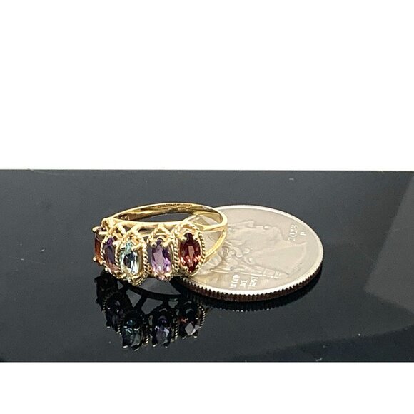 10k Yellow Gold Multi Color Gemstone Cubic Zirconia Estate Women's Size 6.75 - Picture 14 of 14
